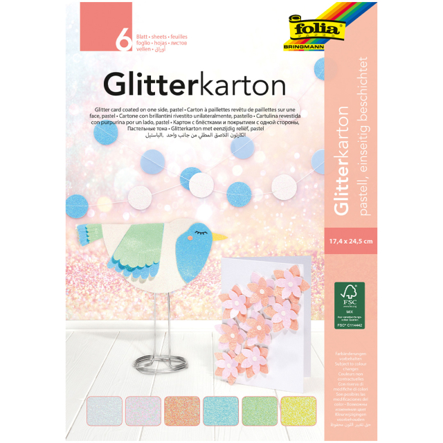 Glitterkarton Pastel 6 Ark