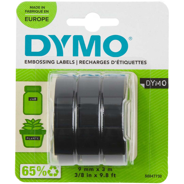 Selvklæbende prægetape 9mm x 3m Black 3-pak