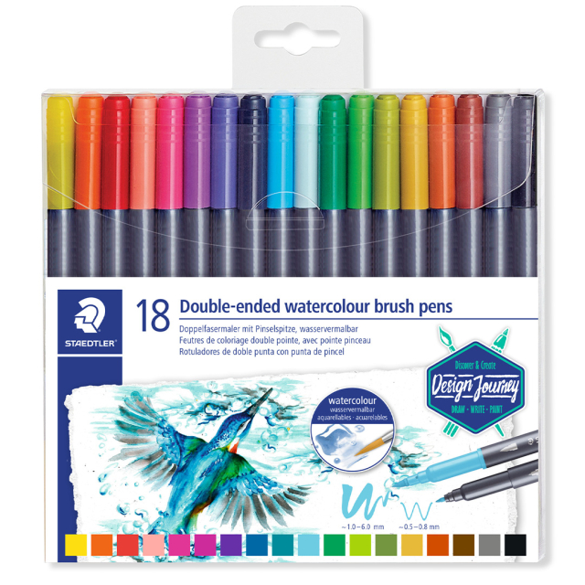 Penselpen Watercolour Twin-tip 18-sæt