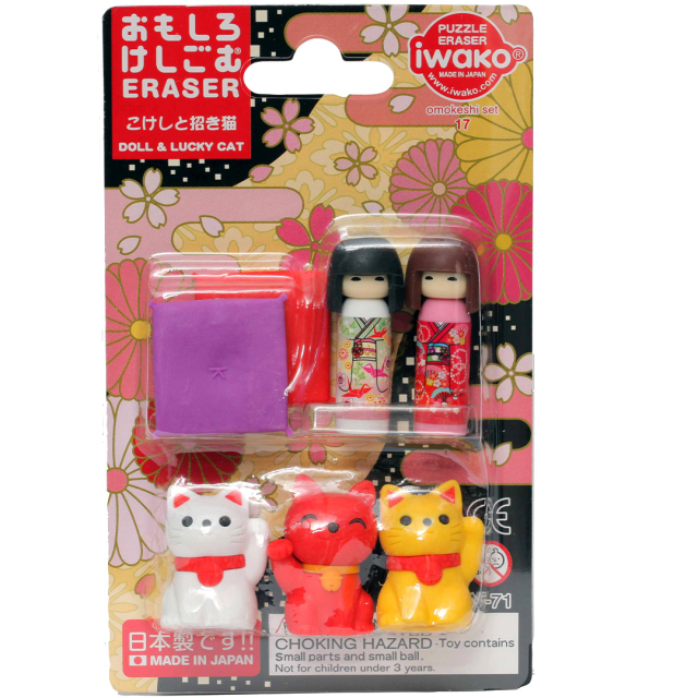 Puzzle Viskelæder Kokeshi & Heldig Kat
