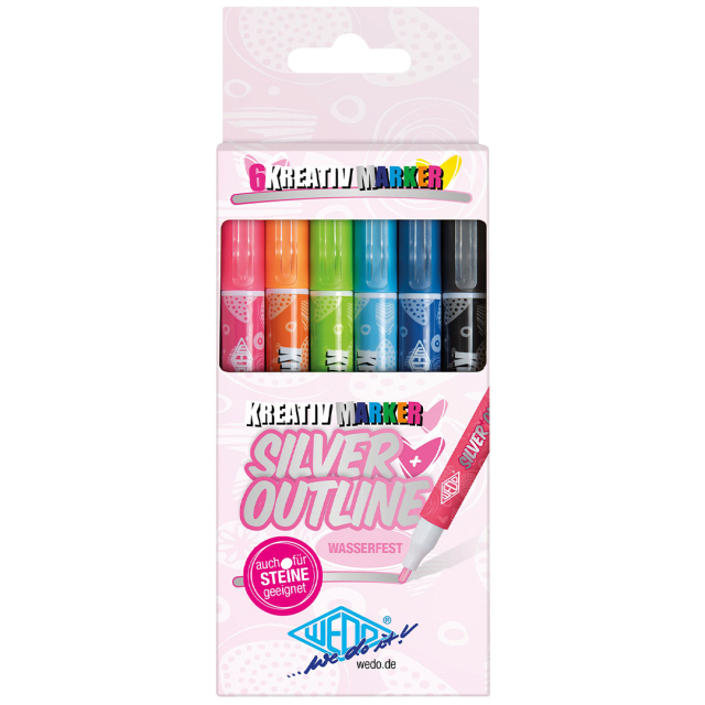 Creative Outline Markers 6-pak Sølv