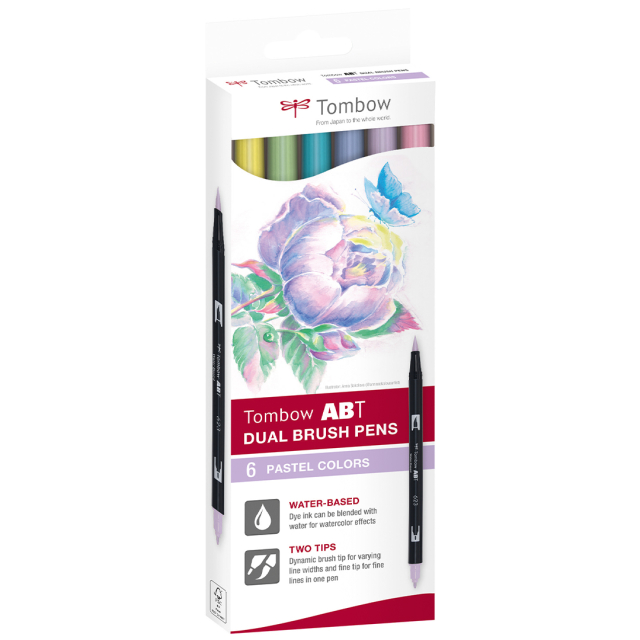 ABT Dual Brush pen sæt 6 stk Pastel