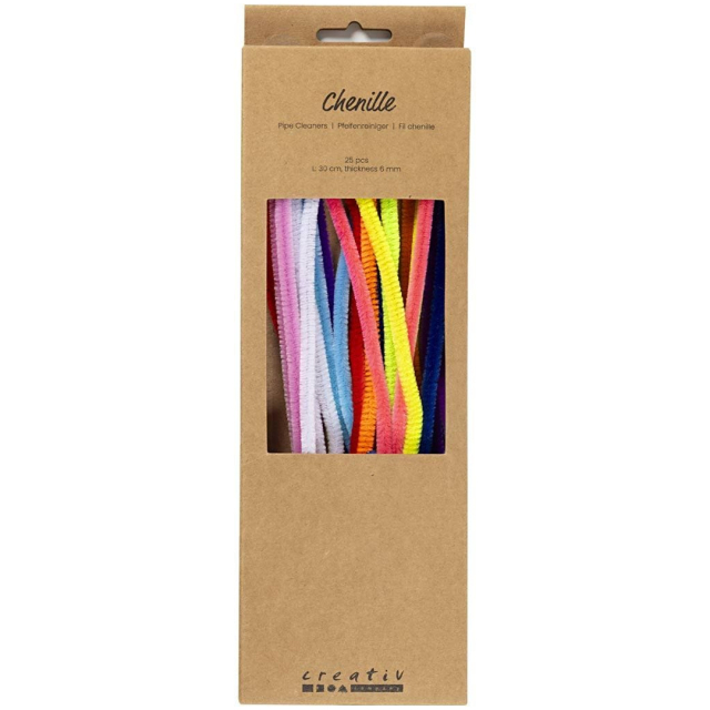 Piberensere Chenille 30 cm 25-pak Farvemix