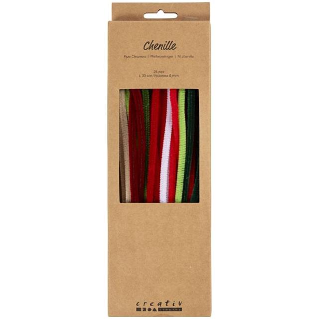 Piberensere Chenille 30 cm 25-pak julefarver
