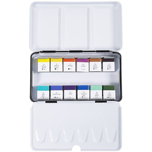 Akvarelfarve 12 halvkopper