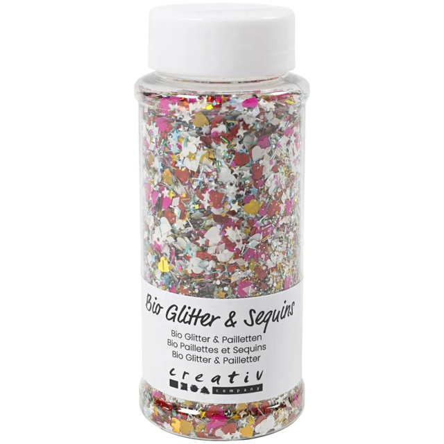 Bioglitter og pailletter stor pakke 140 ml