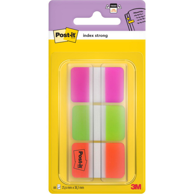 Post-it Indeksfaner 25,4 x 38,1 mm Strong, 3 farver Neon