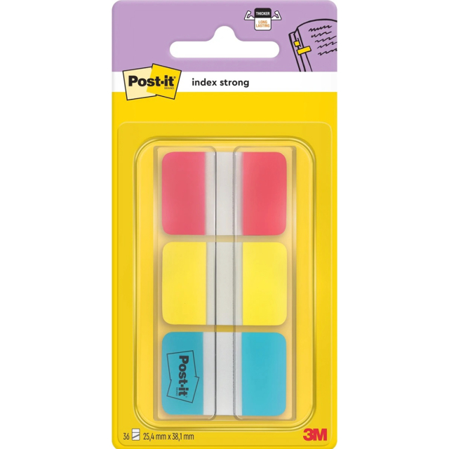 Post-it Indeksfaner 25,4 x 38,1 mm Strong, 3 farver