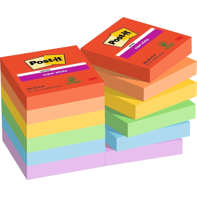 Post-it Super Sticky 47,6x47,6 Farvemix Playful 12-pak