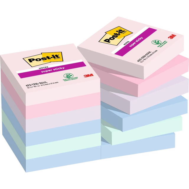 Post-it Super Sticky 47,6x47,6 Farvemix Soulful 12-pak