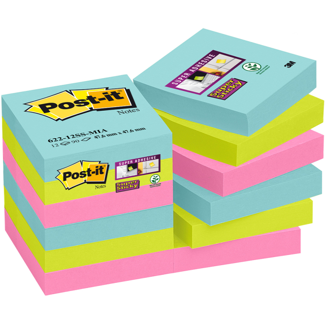 Post-it Super Sticky 47,6x47,6 Farvemix Cosmic 12-pak