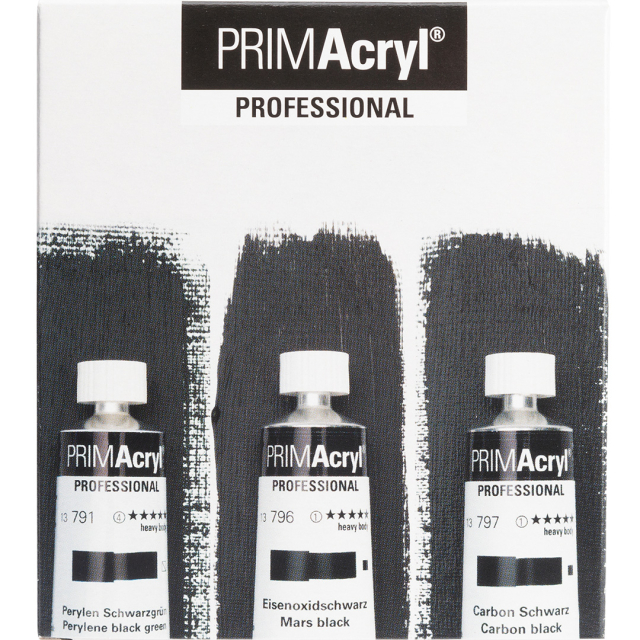 PRIMAcryl Akrylmaling 35 ml Sort 3-sæt