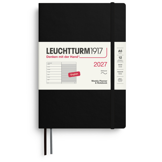 Kalender Weekly Planner & Notebook 2027 A5 Soft Cover Black