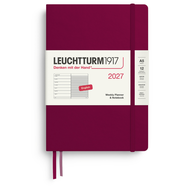 Kalender Weekly Planner & Notebook 2027 A5 Port Red