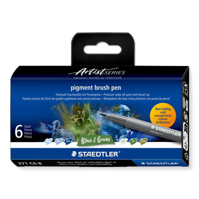 Pigment Arts Brush Pen 6-sæt Blue/Green