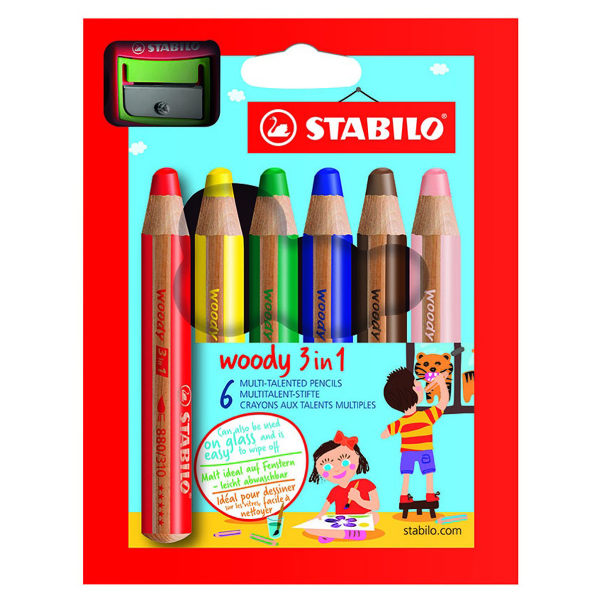 Woody 3-in-1 Farvepenne 6-sæt + spidsere i gruppen Kids / Børnepenne / Farveblyanter til børn hos Pen Store (100443)