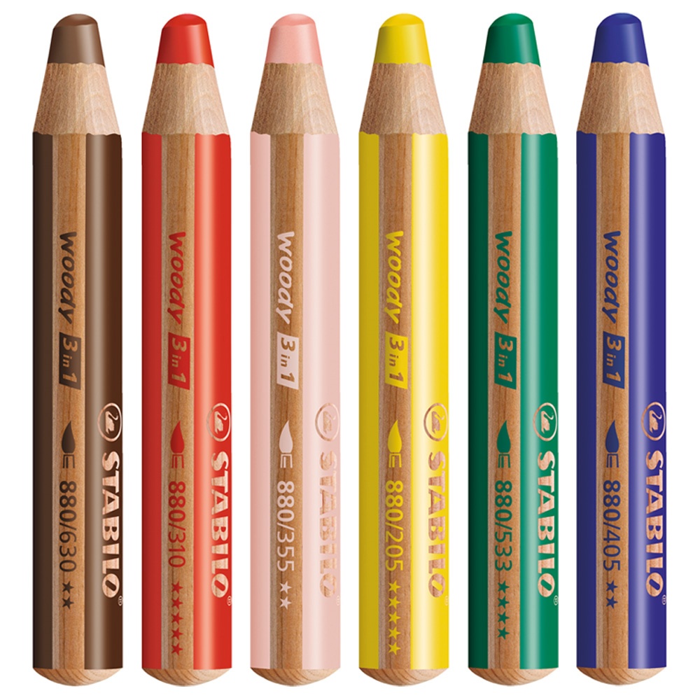 Woody 3-in-1 Farvepenne 6-sæt + spidsere i gruppen Kids / Børnepenne / Farvepenne for børn hos Pen Store (100443)