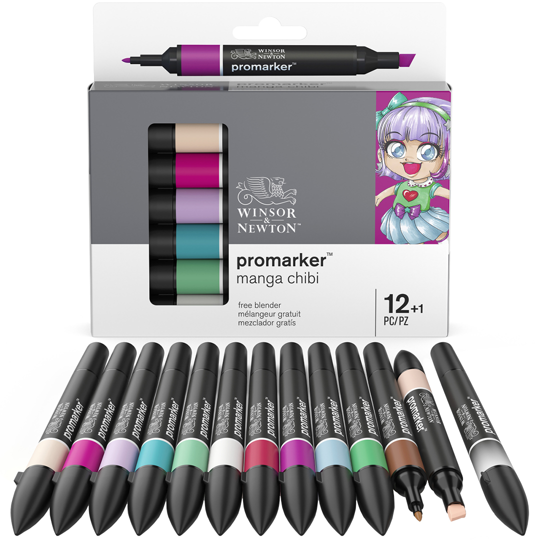 ProMarker sæt 12 stk + blender (Manga Chibi) i gruppen Penne / Kunstnerpenne / Illustrationmarkers hos Pen Store (100560)