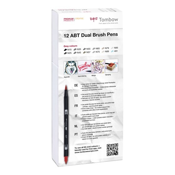 ABT Dual Brush pen 12-set Grey i gruppen Penne / Kunstnerpenne / Penselpenne hos Pen Store (101093)