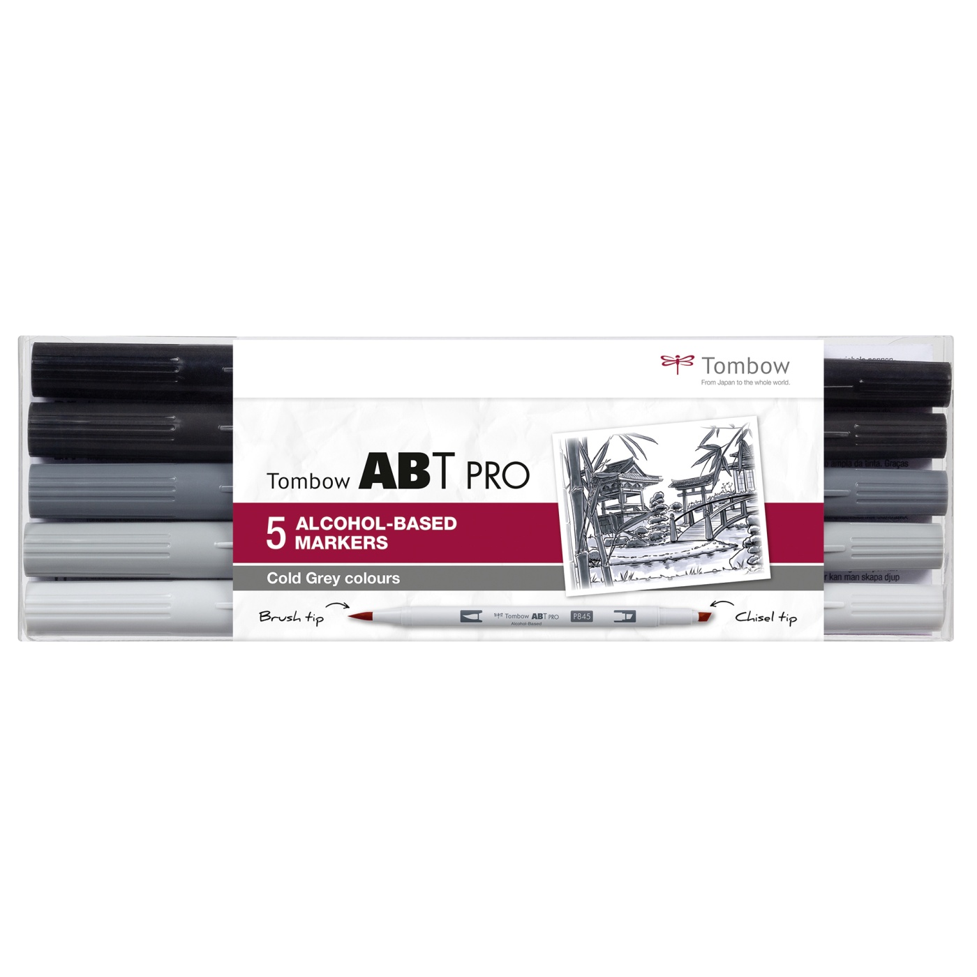 ABT PRO Dual Penselpen 5-sæt Cold Grey i gruppen Penne / Kunstnerpenne / Penselpenne hos Pen Store (101259)