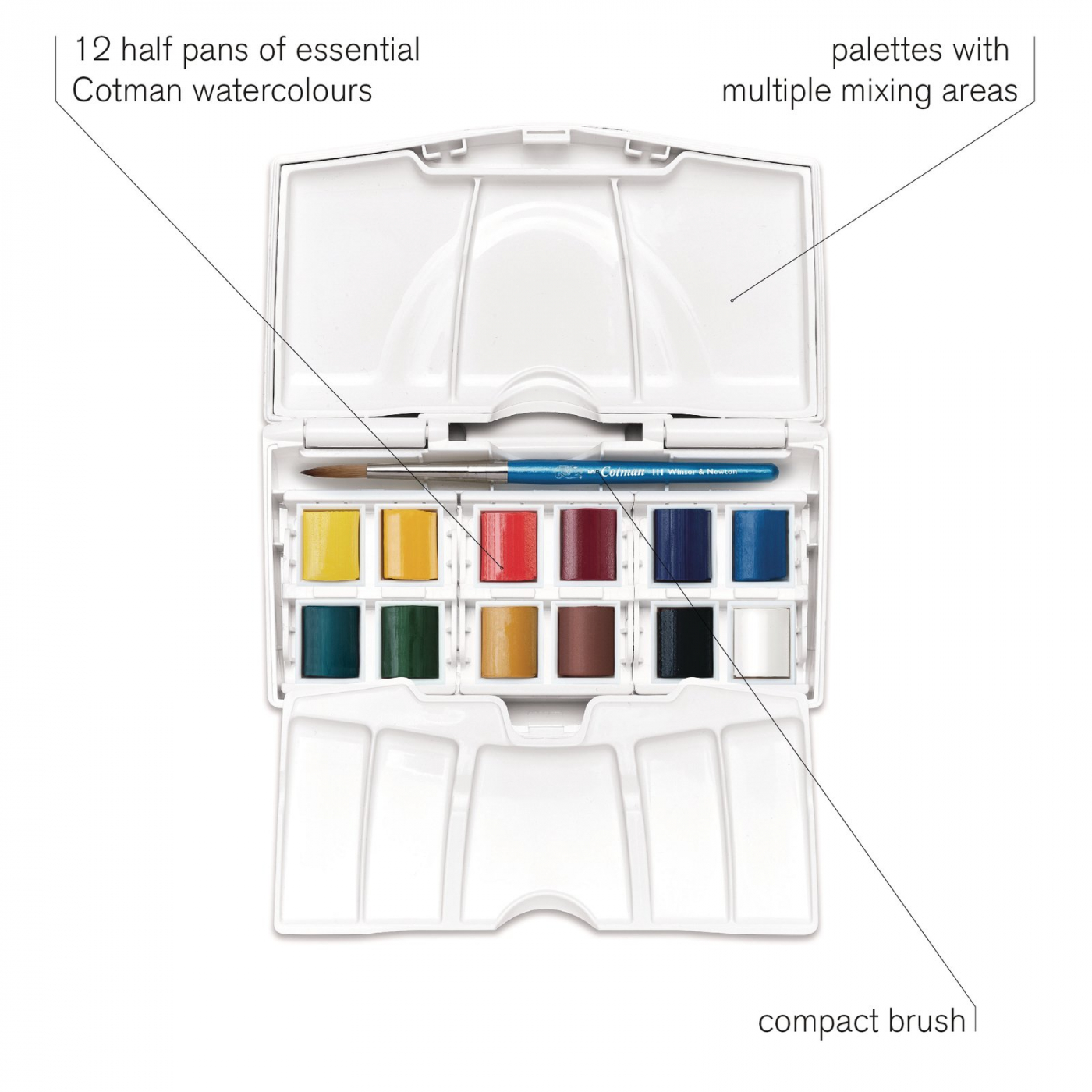 Cotman Water Colors Pocket Plus 12 Half Pans i gruppen Kunstnerartikler / Farver / Akvarelfarver hos Pen Store (107240)