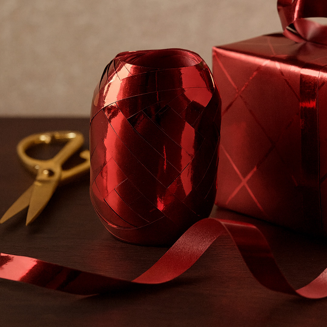 Gavebånd metallic 10m x 7 mm Rød