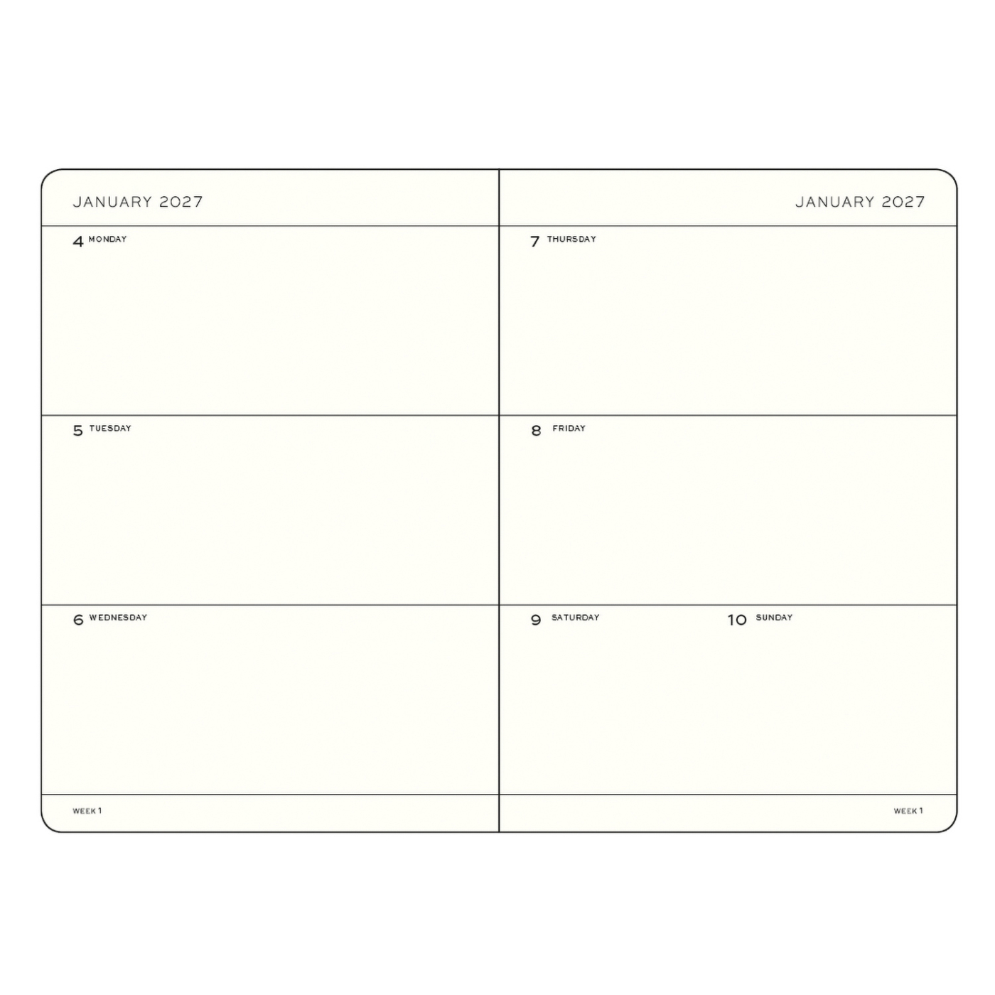 Kalender Weekly Planner 2027 A6 Forest Green