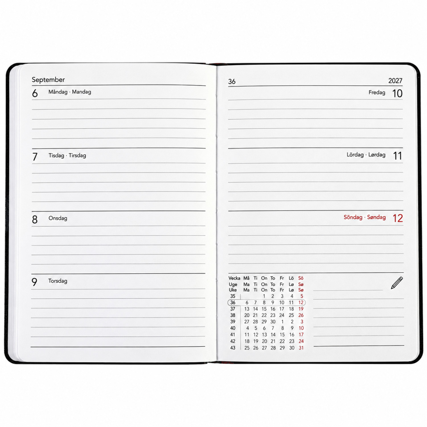 Kalender Björn 2027 A5 Weekly Horisontell Sort