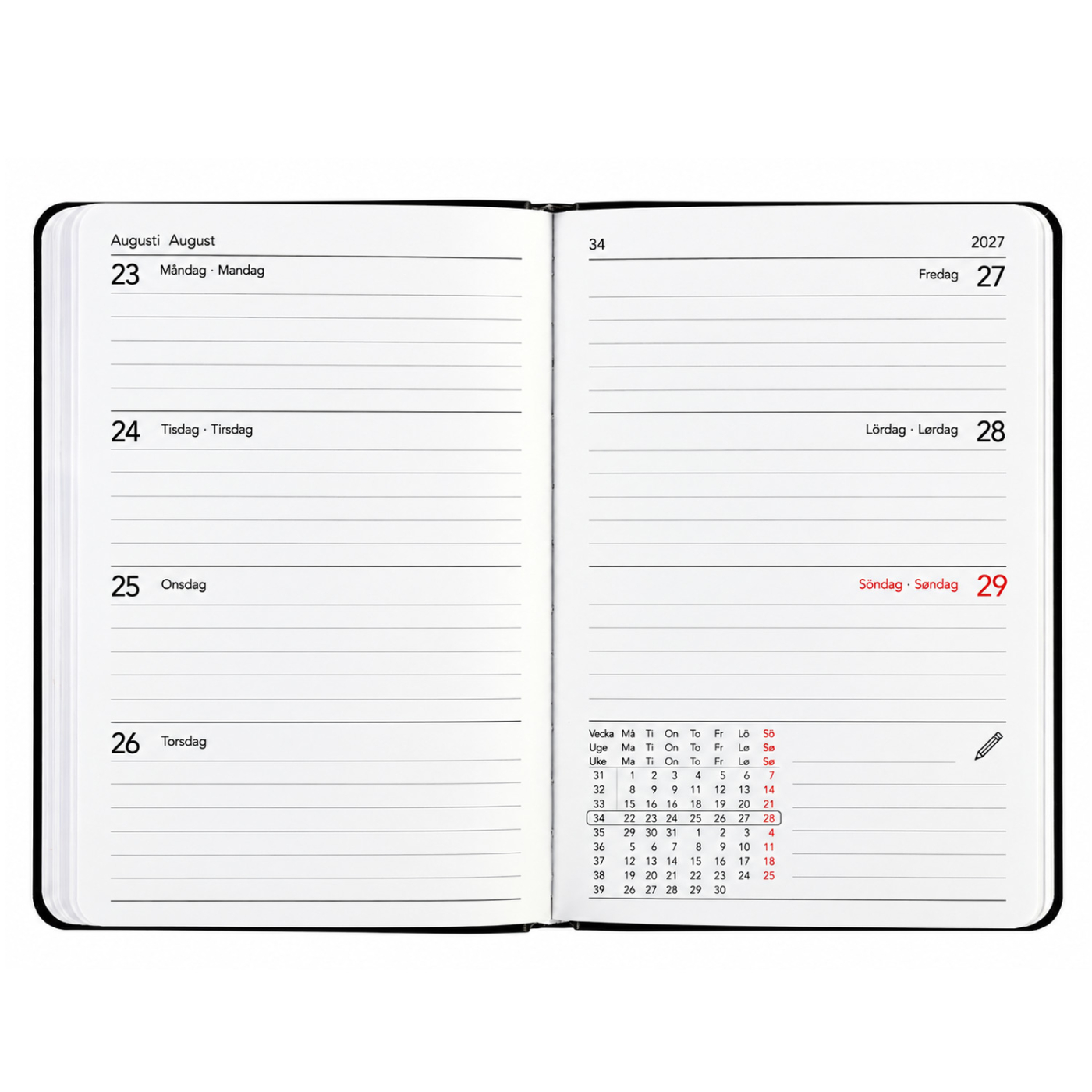 Kalender Björn 2027 Mini Weekly Horisontell Sort