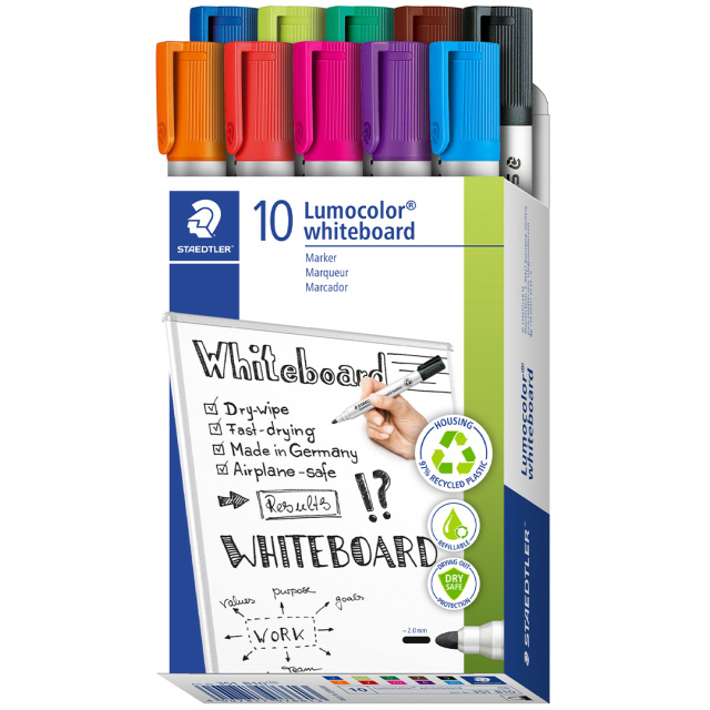 Staedtler 301 WP4 Lumocolor Droge Wipe/Whiteboard Pen, Meerkleruig, Pak Van 4