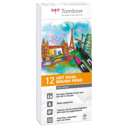 ABT Dual Brush pen 12-set Grey i gruppen Penne / Kunstnerpenne / Penselpenne hos Pen Store (101093)