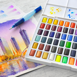 Akvarelsæt 48 farver + pensel i gruppen Kunstnerartikler / Kunstnerfarver / Akvarelmaling hos Pen Store (111746)