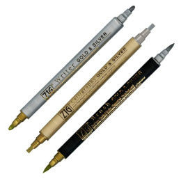 Twin Tip Marker Guld/Sølv 3-sæt i gruppen Hobby & Kreativitet / Kalligrafi / Kalligrafipenn hos Pen Store (125137)