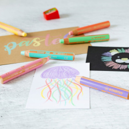 Woody 3-in-1 Farvepenne Pastel 6-sæt + spidsere i gruppen Kids / Børnepenne / Farveblyanter til børn hos Pen Store (127789)