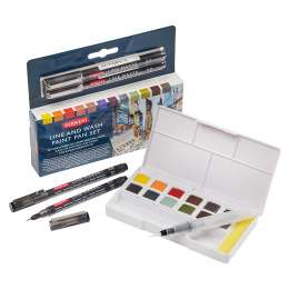 Line & Wash Paint Pan Set 12 halvkopper i gruppen Kunstnerartikler / Kunstnerfarver / Akvarelmaling hos Pen Store (128196)