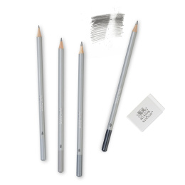 Studio Collection Blyanter Soft 4-sæt + Viskelæder i gruppen Kunstnerartikler / Kridt og blyanter / Grafit og blyant hos Pen Store (128757)