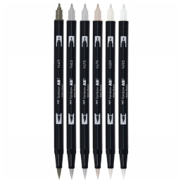 ABT Dual Brush pen sæt 6 stk Gray i gruppen Penne / Kunstnerpenne / Penselpenne hos Pen Store (134116)