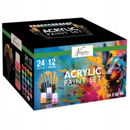 Akryl sæt 24 farver (59 ml) + 12 pensler i gruppen Kunstnerartikler / Kunstnerfarver / Akrylmaling hos Pen Store (134423)