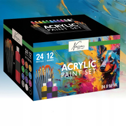 Akryl sæt 24 farver (59 ml) + 12 pensler i gruppen Kunstnerartikler / Kunstnerfarver / Akrylmaling hos Pen Store (134423)