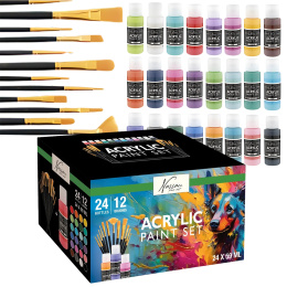 Akryl sæt 24 farver (59 ml) + 12 pensler i gruppen Kunstnerartikler / Kunstnerfarver / Akrylmaling hos Pen Store (134423)