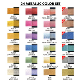 Gansai Tambi Akvarel sæt 24 stk Metallic i gruppen Kunstnerartikler / Kunstnerfarver / Akvarelmaling / Akvarelfarve i kop hos Pen Store (135536)