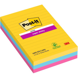 Post-it Super Sticky 101 x 152 mm Farvemix Carnival Linjeret 3-pak i gruppen Papir & Blok / Skriv og noter / Post-it og notesblokke hos Pen Store (135725)